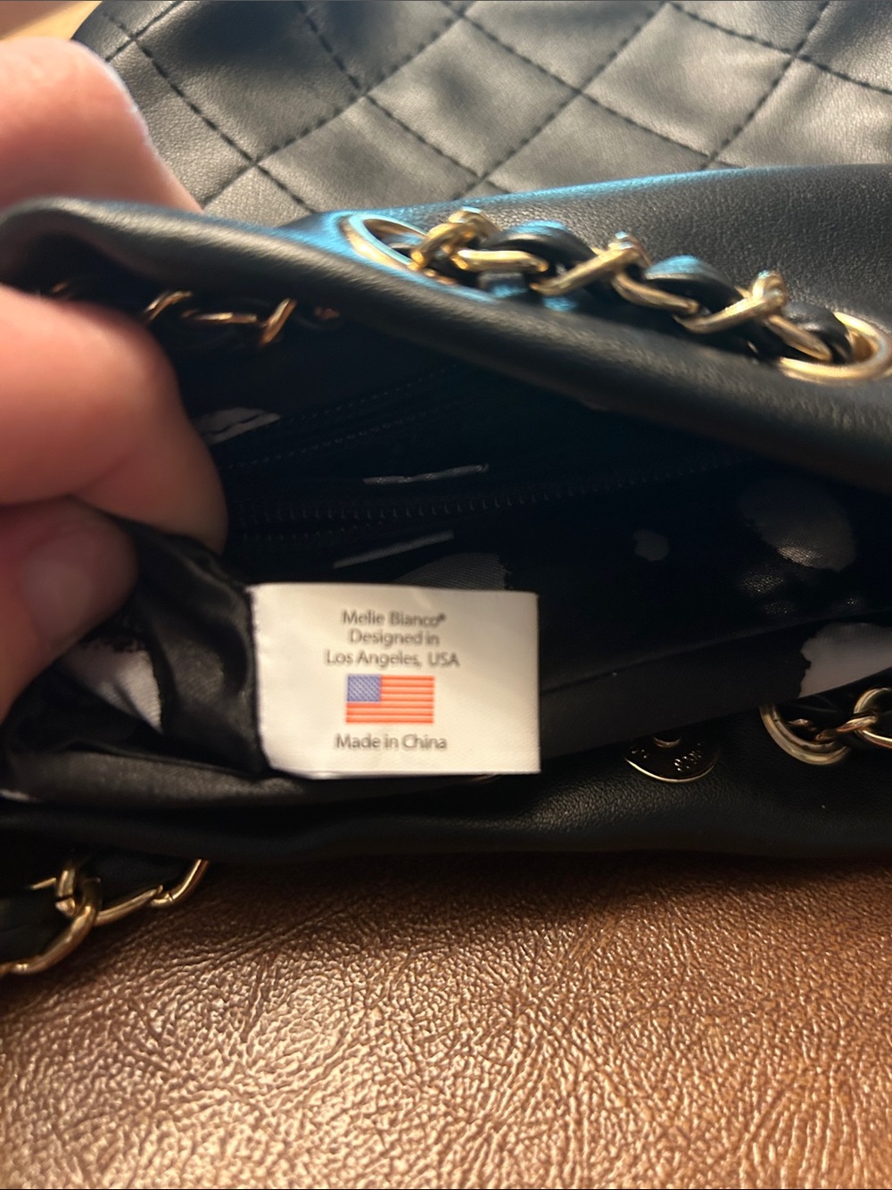 Women’s Melie Bianco Black Quilted Bucket Crossbody Bag with Gold Chain Strap - Picture 4 of 5